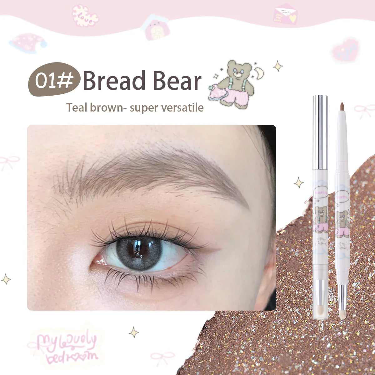 Flortte 【New】Bread Bear ＆ Me Eyeliner 200mg 花洛莉亚面包小熊和我可晕染眼线胶笔双头卧蚕阴影眼影笔