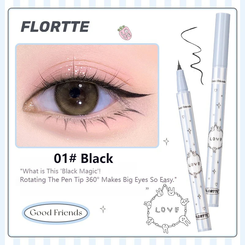 Flortte 【New】Good Friends Club Rotatable Eyeliner Pencil 花洛莉亚好胖友俱乐部系列万向眼线液笔防水不晕染极细新手初学者落利亚女