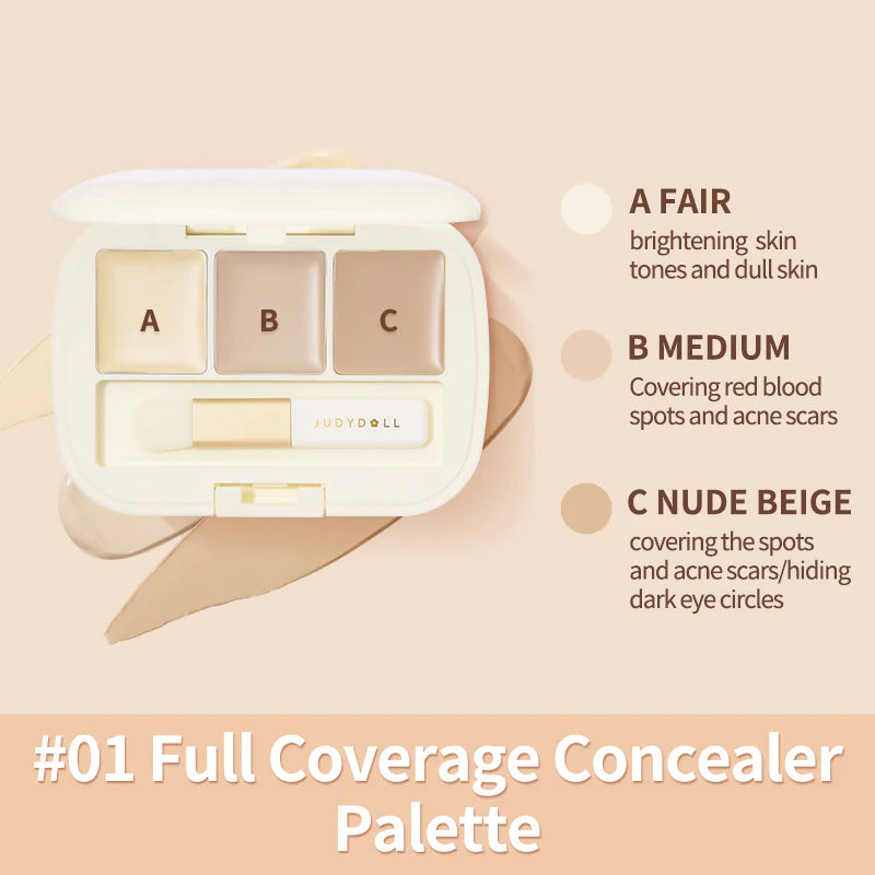 Judydoll Three-Shades Concealer Palette 2.7g 橘朵遮瑕液三色遮暇盘遮盖痘印眼袋黑眼圈膏笔痘痘液体提亮