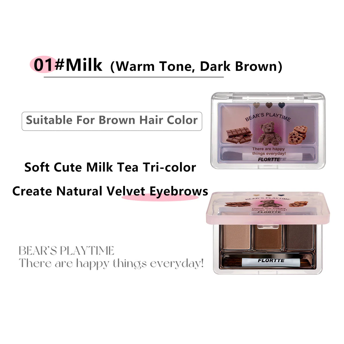 Flortte They Are Cute Three-Color Eyebrow Powder 4.5g 花洛莉亚三色眉粉女自然持久防水防汗不易脱色初学者眉笔