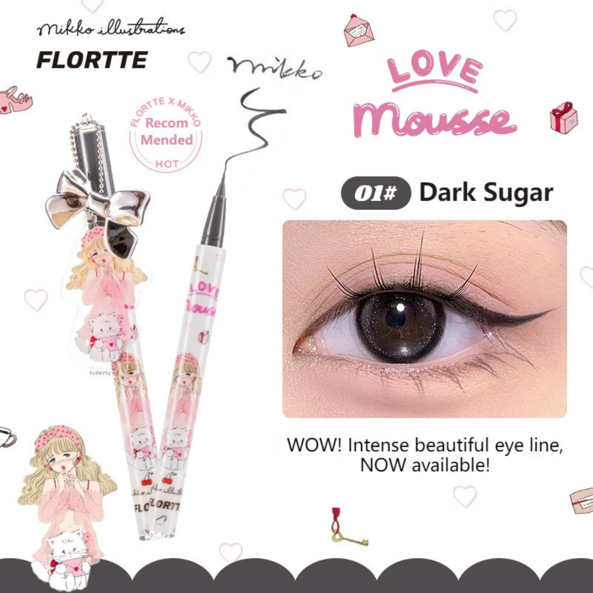 Flortte 【520】Mikko Wink Wink Liquid Eyeliner Flt071 0.5ml 花洛莉亚MIKKO联名款彩色防水眼线液笔卧蚕不易晕染