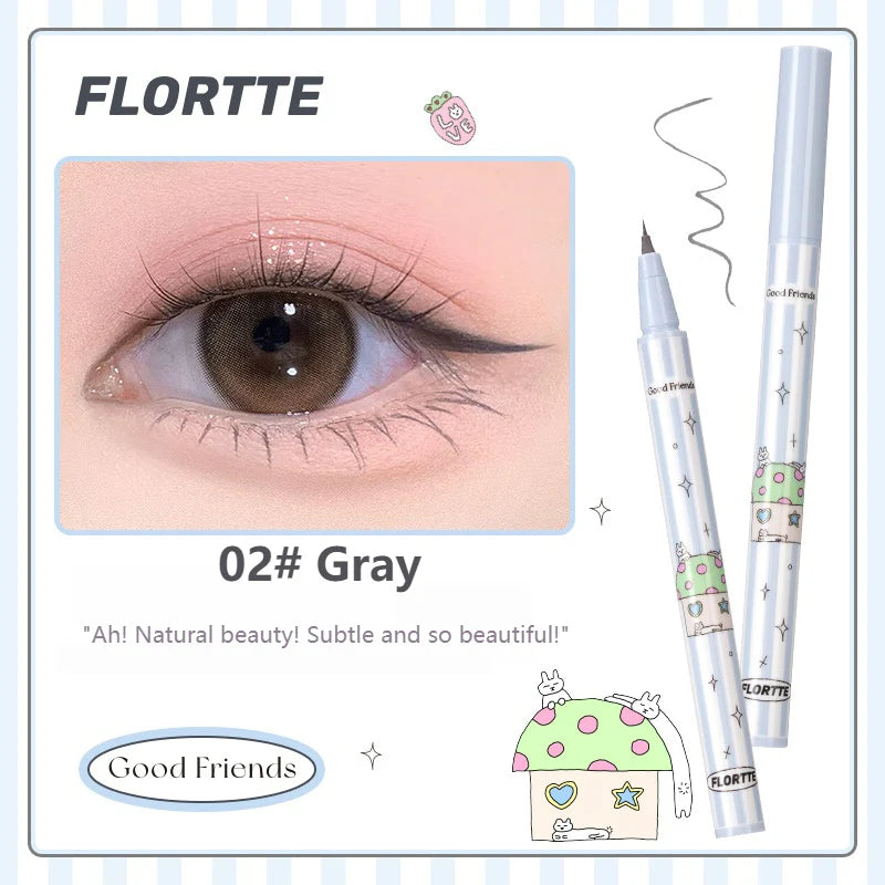 Flortte 【New】Good Friends Club Rotatable Eyeliner Pencil 花洛莉亚好胖友俱乐部系列万向眼线液笔防水不晕染极细新手初学者落利亚女