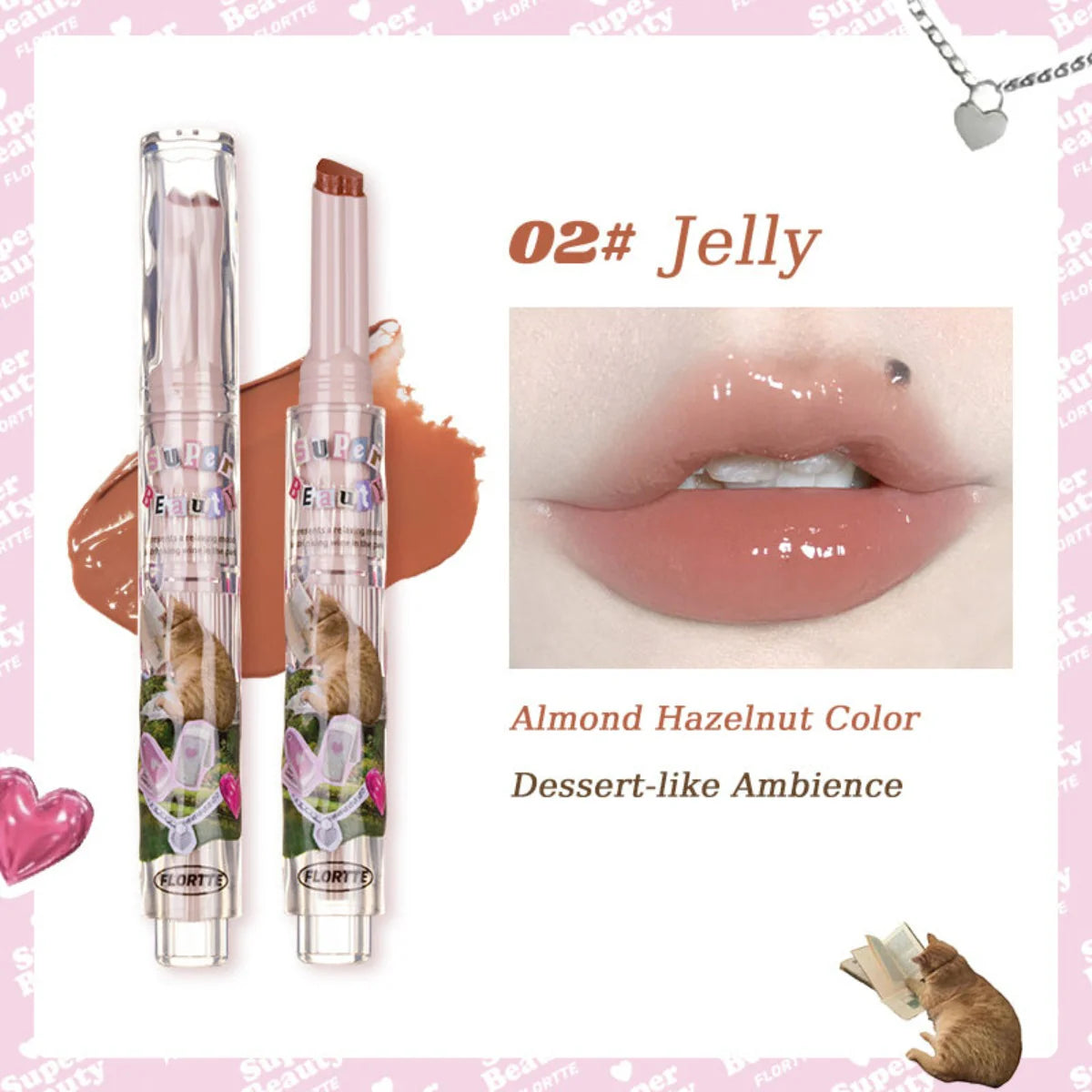 Flortte I Am Super Beauty Jelly Heart Lipstick1.5g花洛莉亚怪美莉亚固体唇蜜镜面水光滋润初吻棒唇膏口红笔