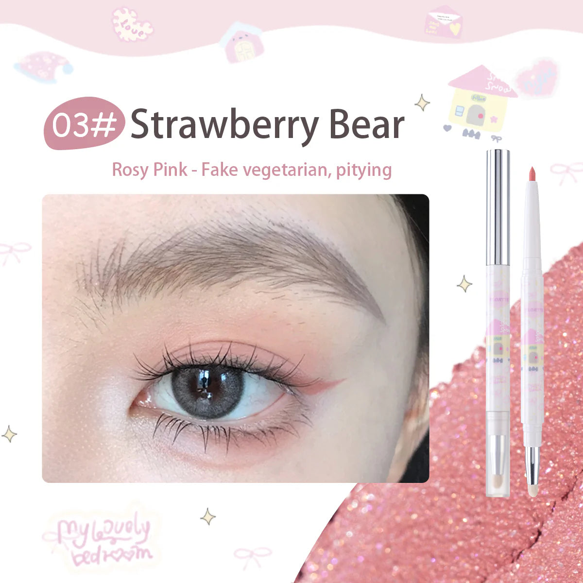 Flortte 【New】Bread Bear ＆ Me Eyeliner 200mg 花洛莉亚面包小熊和我可晕染眼线胶笔双头卧蚕阴影眼影笔