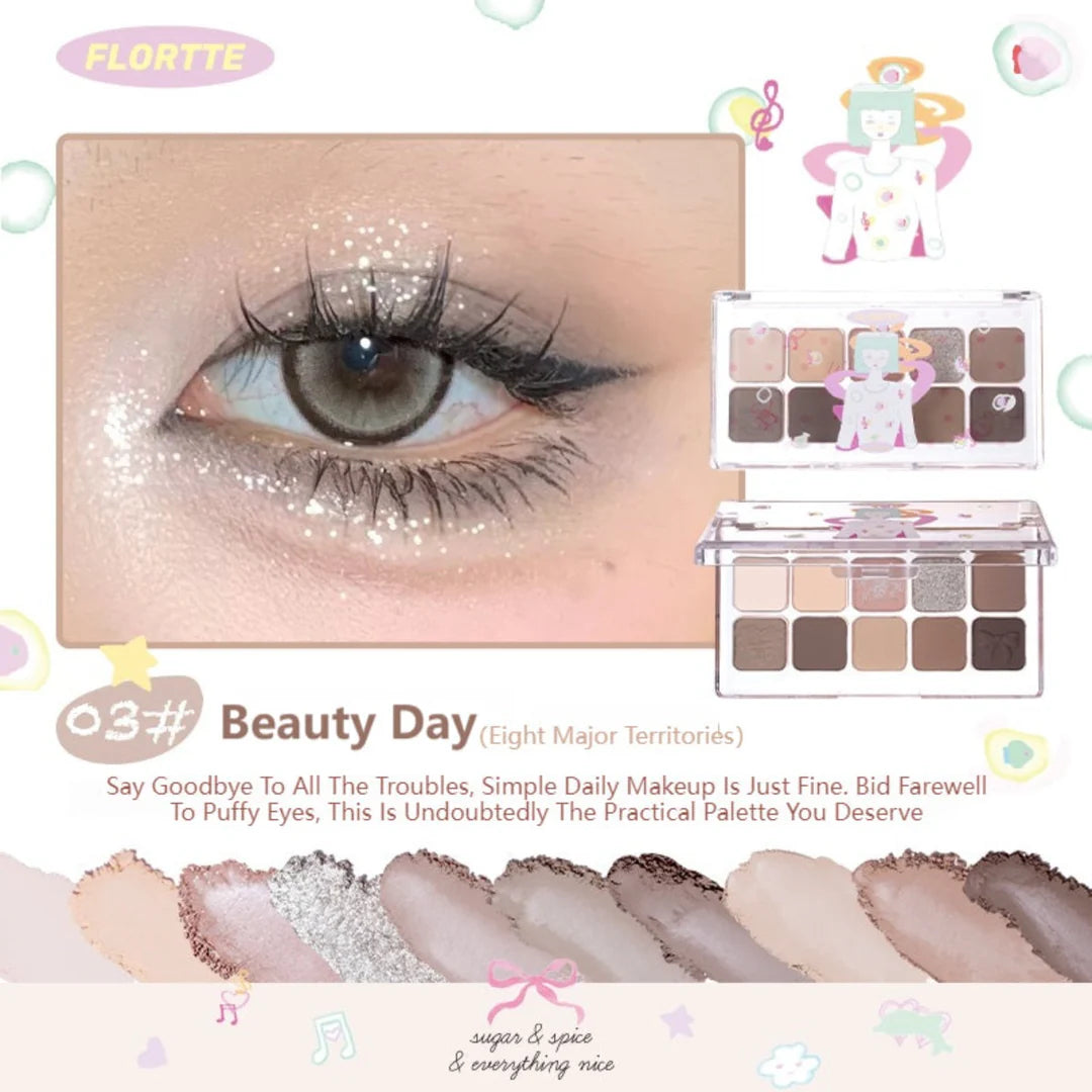 Flortte Wackky Series Ten-Color Eyeshadow Palette 7.5g 花洛莉亚眼影盘女生宿舍系列Wackky系列十色落利亚大地色高光新款