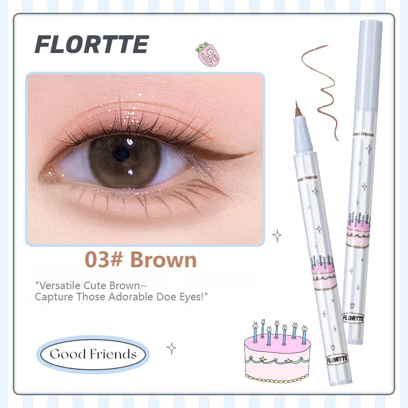 Flortte 【New】Good Friends Club Rotatable Eyeliner Pencil 花洛莉亚好胖友俱乐部系列万向眼线液笔防水不晕染极细新手初学者落利亚女