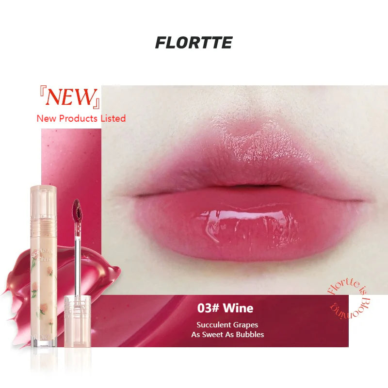 Flortte Nice To Meet Chu Lip Lasting Tint 2.8g 花洛莉亚初吻露水光唇釉唇蜜镜面唇彩不沾杯口红学生平价