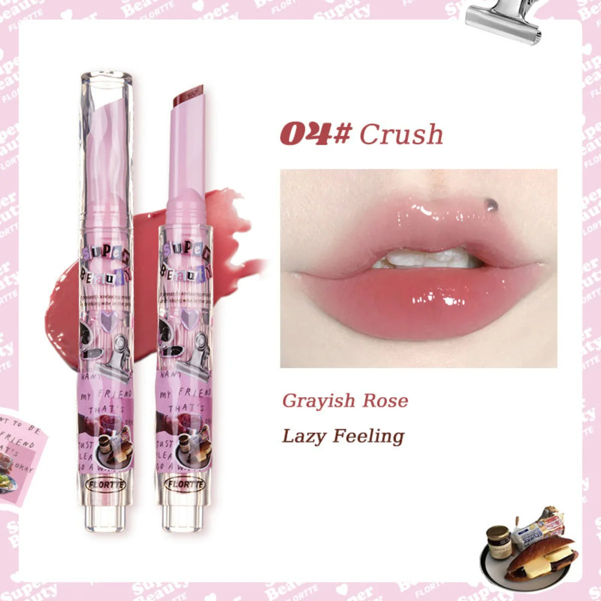 Flortte I Am Super Beauty Jelly Heart Lipstick1.5g花洛莉亚怪美莉亚固体唇蜜镜面水光滋润初吻棒唇膏口红笔