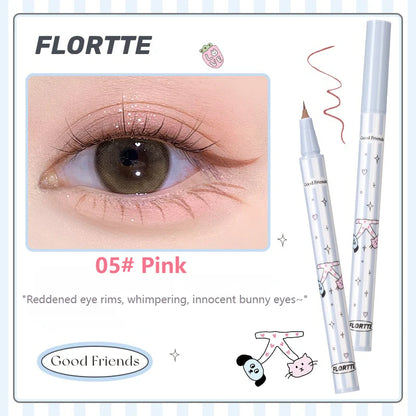 Flortte 【New】Good Friends Club Rotatable Eyeliner Pencil 花洛莉亚好胖友俱乐部系列万向眼线液笔防水不晕染极细新手初学者落利亚女