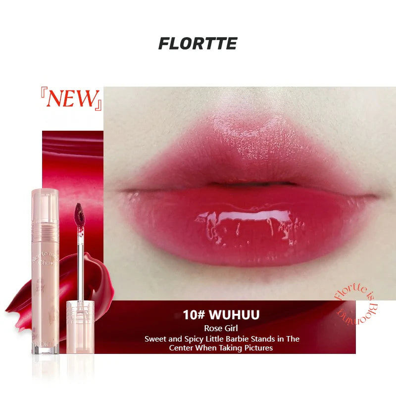 Flortte Nice To Meet Chu Lip Lasting Tint 2.8g 花洛莉亚初吻露水光唇釉唇蜜镜面唇彩不沾杯口红学生平价