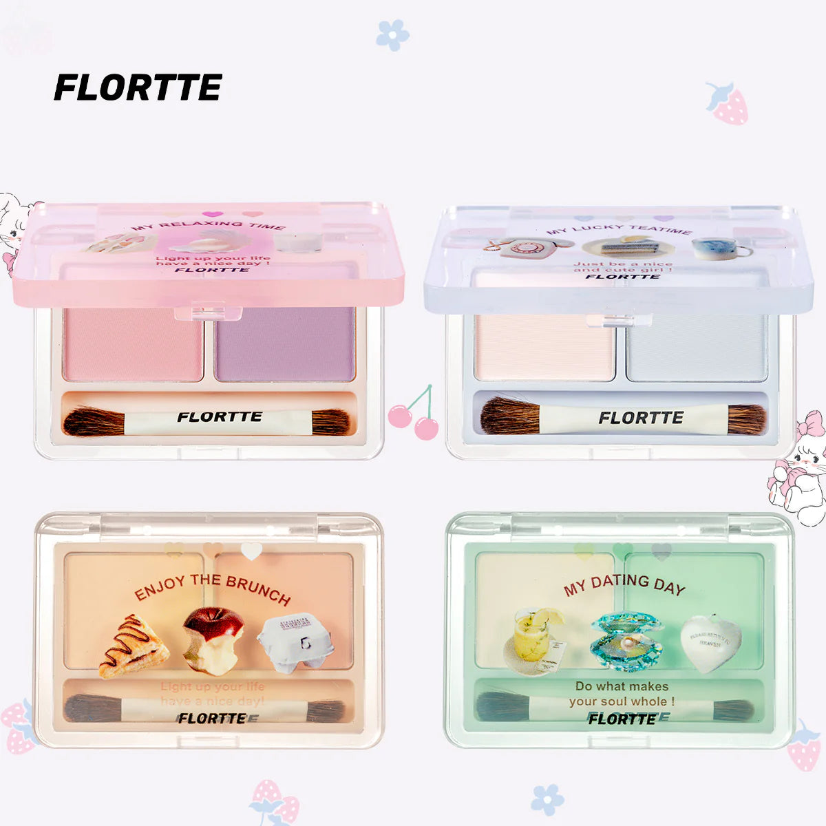 Flortte They Are Cute Two-Color Highlighter 1.5g*2 花洛莉亚可爱颂系列双色哑光高光粉膏女脸部提亮细闪遮泪沟花落利亚