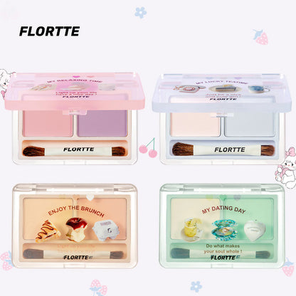 Flortte They Are Cute Two-Color Highlighter 1.5g*2 花洛莉亚可爱颂系列双色哑光高光粉膏女脸部提亮细闪遮泪沟花落利亚