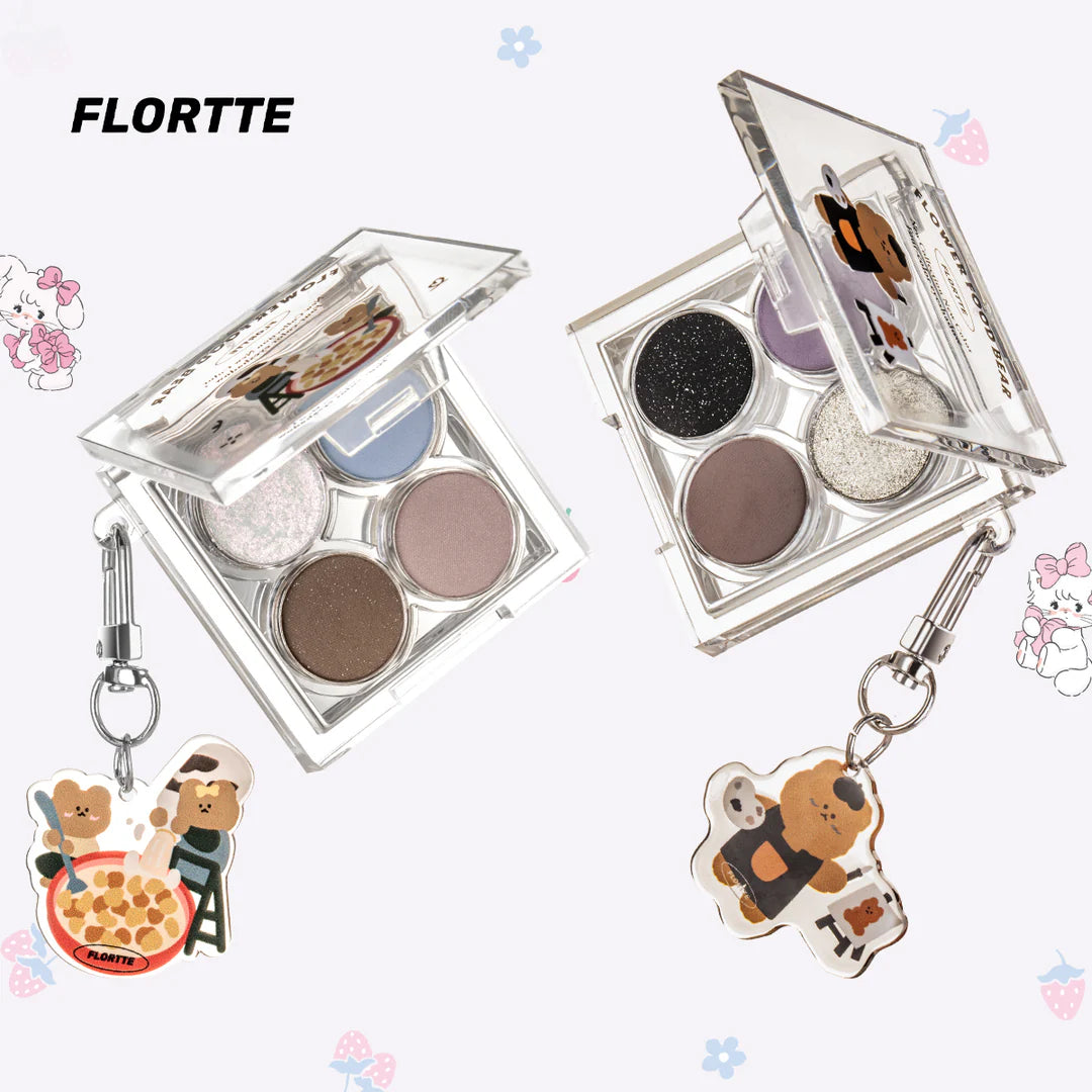 Flortte Flower Food Bear Four-Color Eyeshadow 3.6g 花洛莉亚花菜熊系列变色龙四色眼影盘花菜熊系列珠光哑光花落利亚