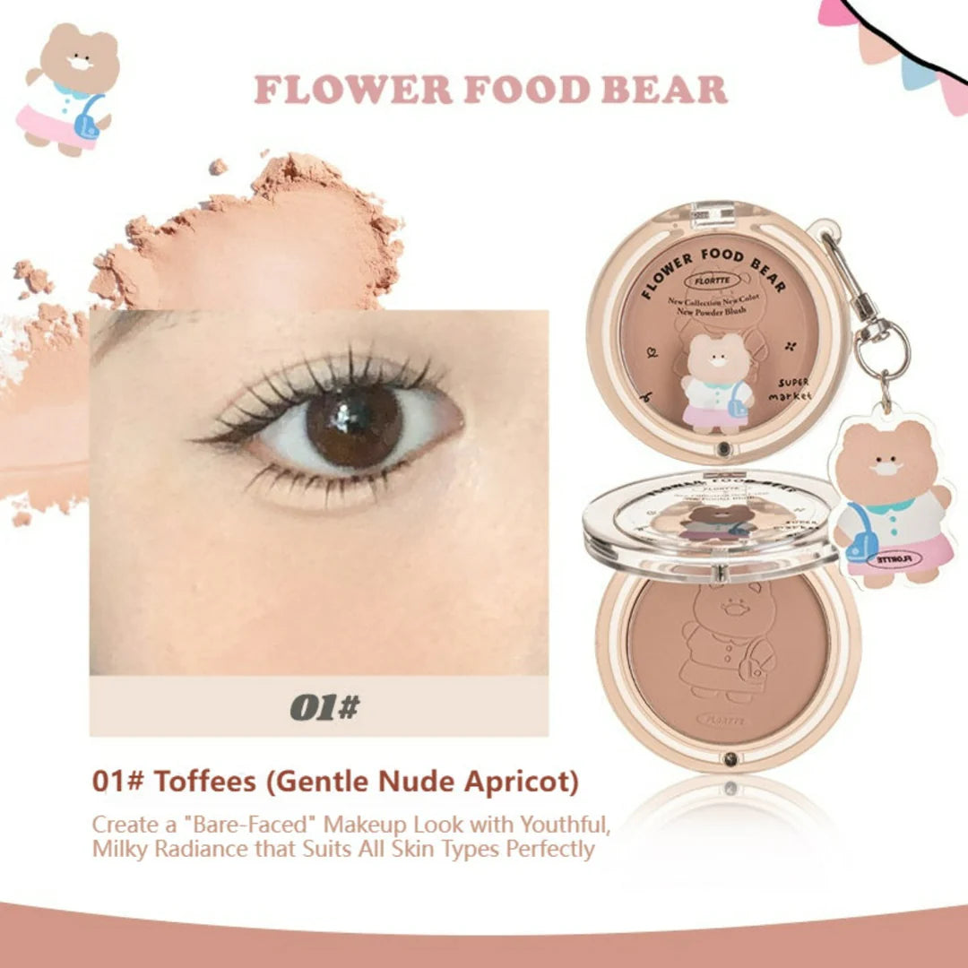 Flortte Flower Food Bear Blush Powder 4.3g 少女心被戳中！FLORTTE花洛莉亚腮红花菜熊单色腮红膨胀色腮紫