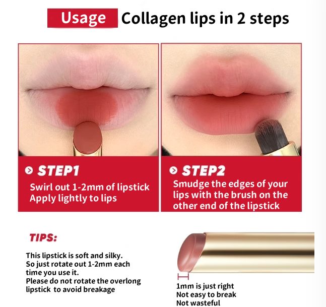 Judydoll Collagen Matte Lipstick 2.2g 橘朵细管口红胶原笔哑光唇膏不沾杯素颜豆沙色裸色带唇刷