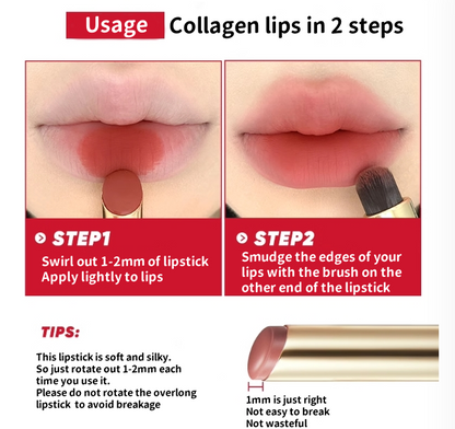 Judydoll Collagen Matte Lipstick 2.2g 橘朵细管口红胶原笔哑光唇膏不沾杯素颜豆沙色裸色带唇刷