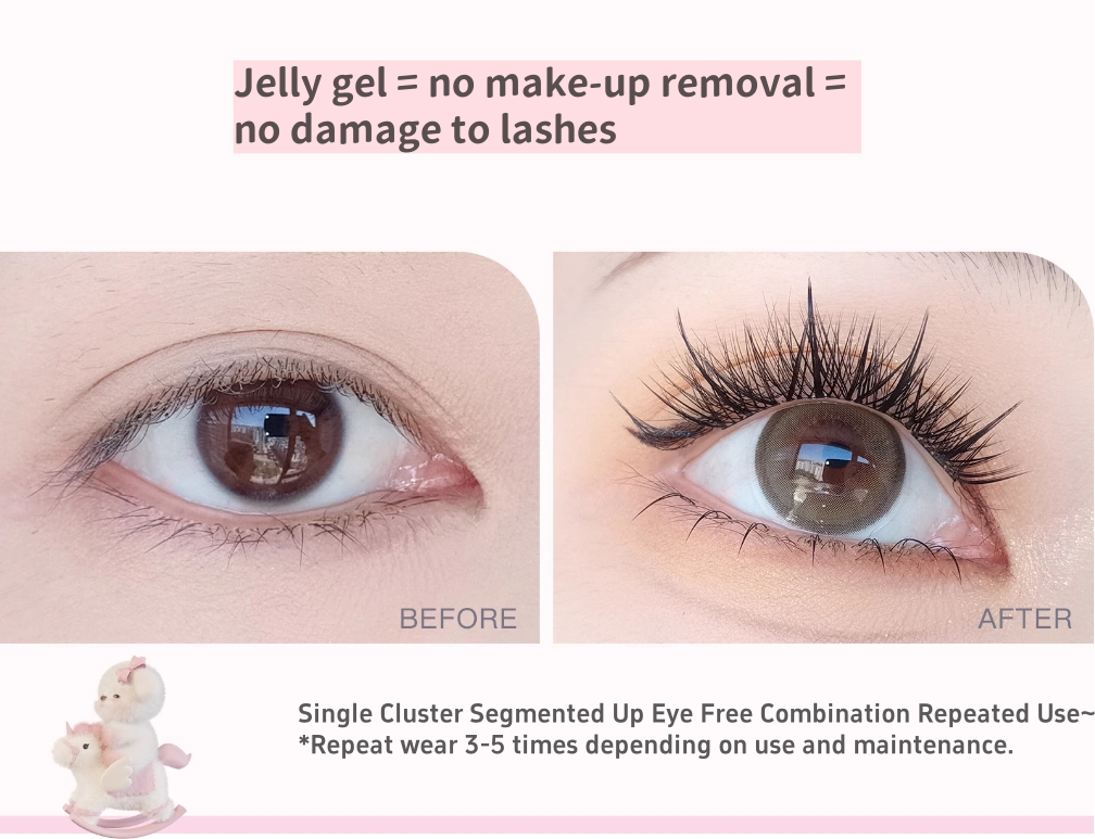 Flortte Super Beauty Series Adhesive-Free False Eyelashes（Free Eyelash Curler）花洛莉亚免胶假睫毛自粘分段式超自然透明梗太阳花