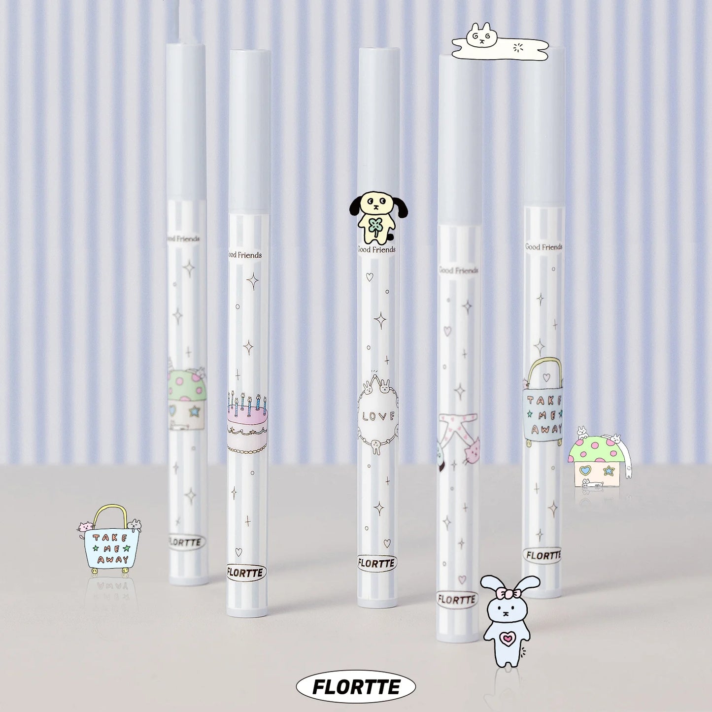 Flortte 【New】Good Friends Club Rotatable Eyeliner Pencil 花洛莉亚好胖友俱乐部系列万向眼线液笔防水不晕染极细新手初学者落利亚女