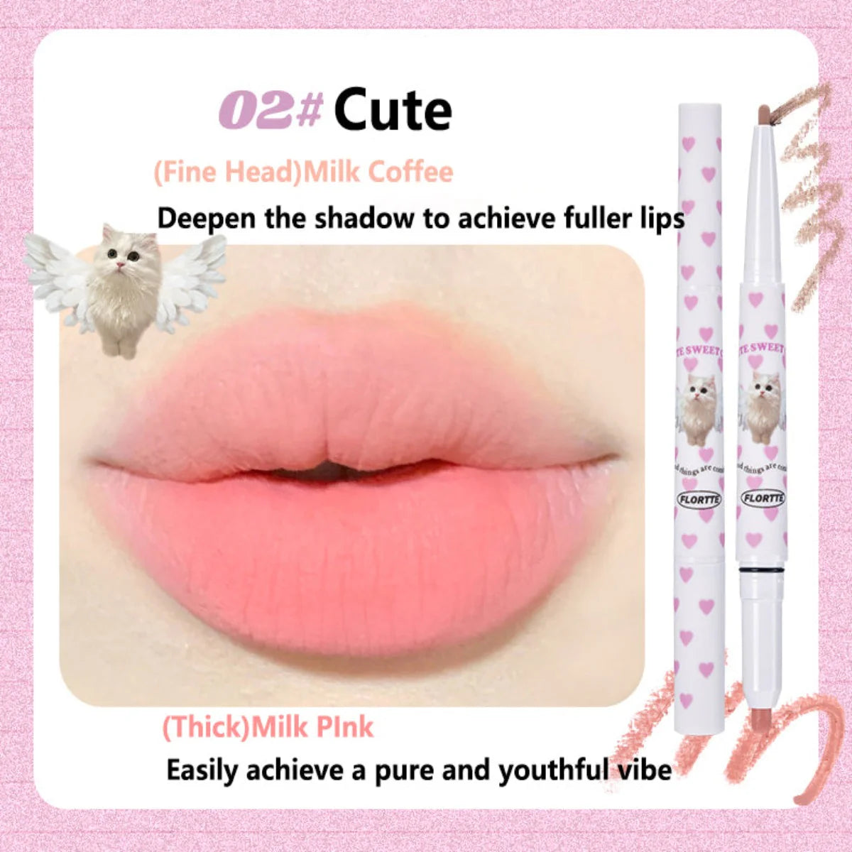 Flortte I Am Super Beauty Double Headed Lip Liner 500mg+200mg 花洛莉亚怪美莉亚双头唇线笔勾勒唇形哑光口红阴影修容笔