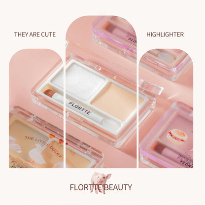 Flortte They Are Cute Two-Color Cream Highlighter 1.5g*2 花洛莉亚可爱颂系列双色高光膏提亮立体修容一体盘遮泪沟法令纹哑光