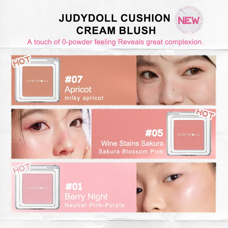 Judydoll Cushion Cream Blush 1.8g 橘朵单色腮红高光修容腮红膏腮紫哑光膨胀