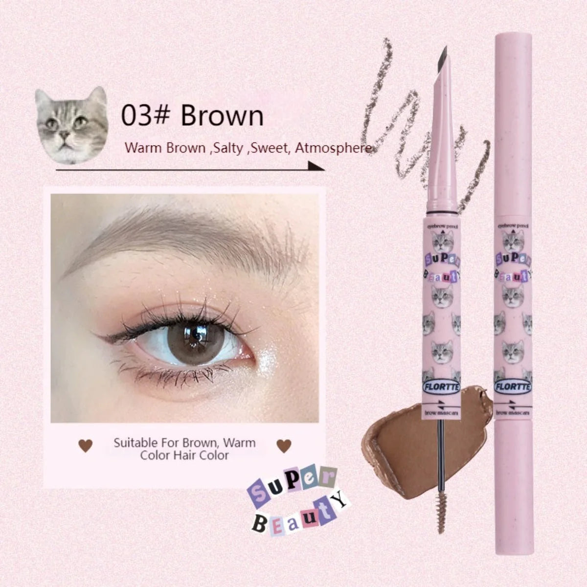 Flortte Eyebrow Pencil Brow Mascara 花洛莉亚BUNNY联名款染眉膏立体自然持久防水不晕妆野生眉