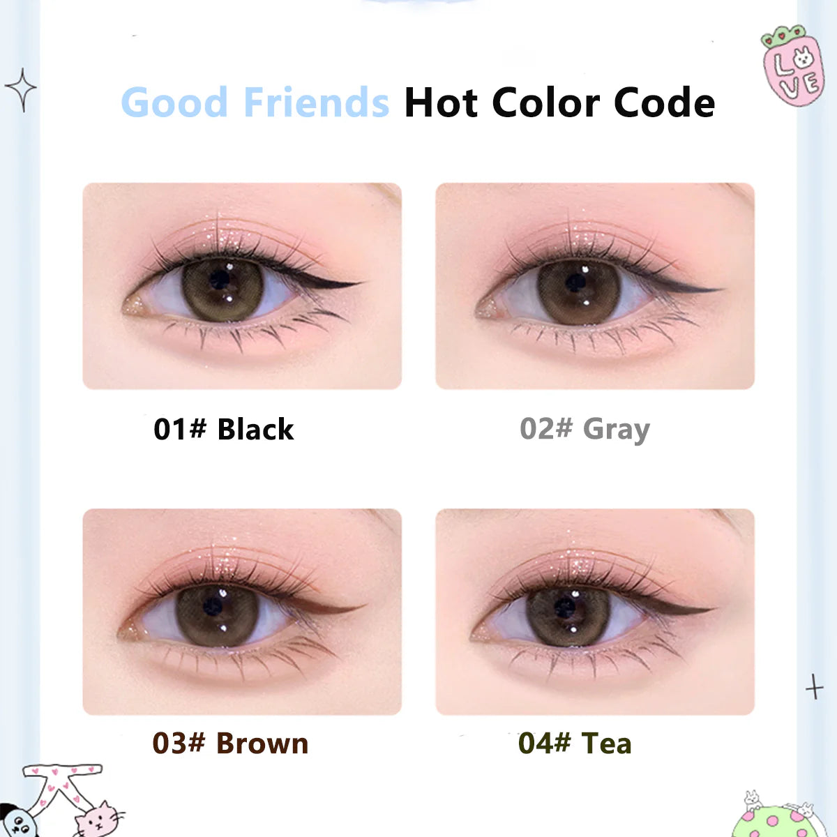 Flortte 【New】Good Friends Club Rotatable Eyeliner Pencil 花洛莉亚好胖友俱乐部系列万向眼线液笔防水不晕染极细新手初学者落利亚女