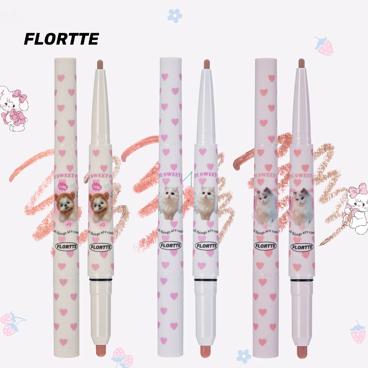 Flortte I Am Super Beauty Double Headed Lip Liner 500mg+200mg 花洛莉亚怪美莉亚双头唇线笔勾勒唇形哑光口红阴影修容笔