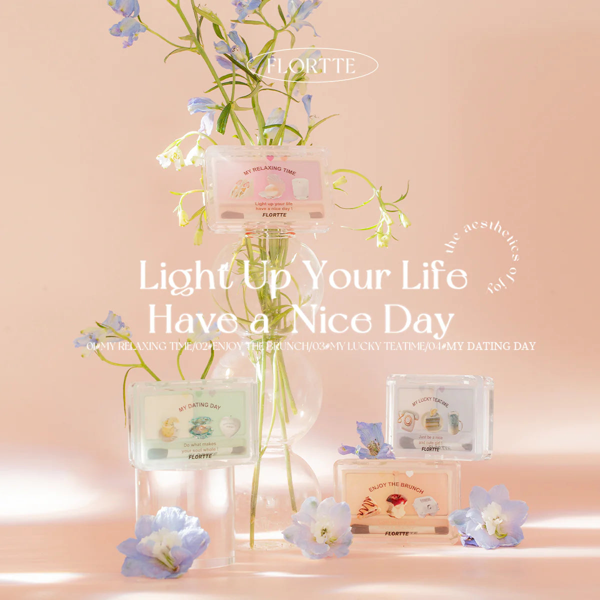 Flortte They Are Cute Two-Color Highlighter 1.5g*2 花洛莉亚可爱颂系列双色哑光高光粉膏女脸部提亮细闪遮泪沟花落利亚