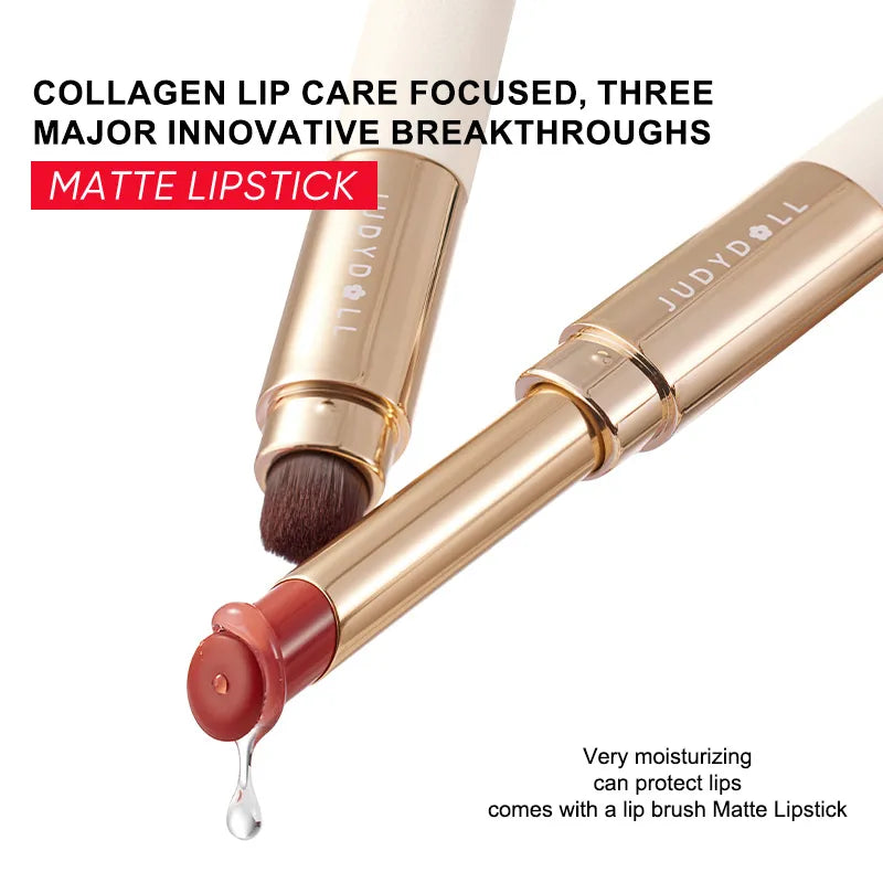 Judydoll Collagen Matte Lipstick 2.2g 橘朵细管口红胶原笔哑光唇膏不沾杯素颜豆沙色裸色带唇刷