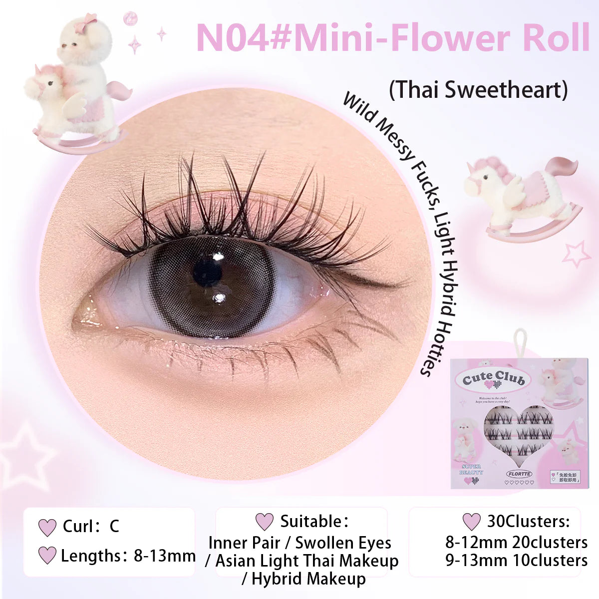 Flortte 【NEW!】I Am Super Beauty Glue-Free False Lashes（Free Eyelash Curler）花洛莉亚免胶假睫毛自粘免卸新手自然分段式单簇懒人眼睫毛正品