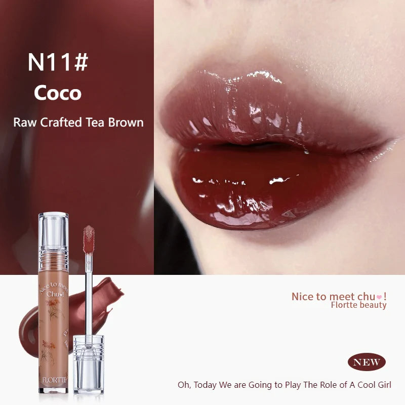 Flortte Nice To Meet Chu Lip Lasting Tint 2.8g 花洛莉亚初吻露水光唇釉唇蜜镜面唇彩不沾杯口红学生平价