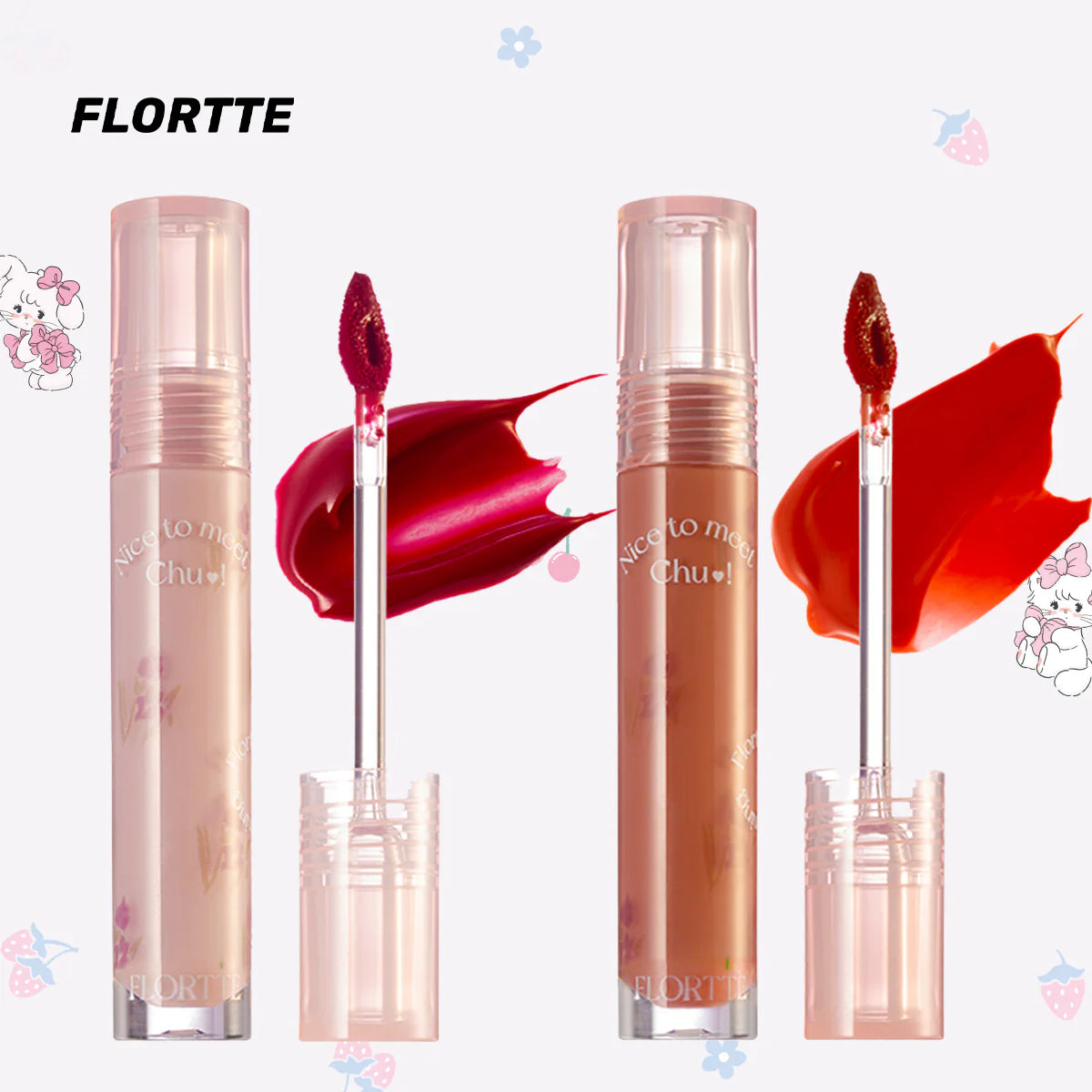 Flortte Nice To Meet Chu Lip Lasting Tint 2.8g 花洛莉亚初吻露水光唇釉唇蜜镜面唇彩不沾杯口红学生平价