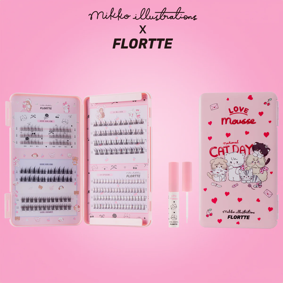 Flortte Mikko False Eyelashes(5 types 242 pieces＆Free Eyelash Curler) 花洛莉亚睫毛书mikko联名假睫毛日常自然单簇懒人三部曲