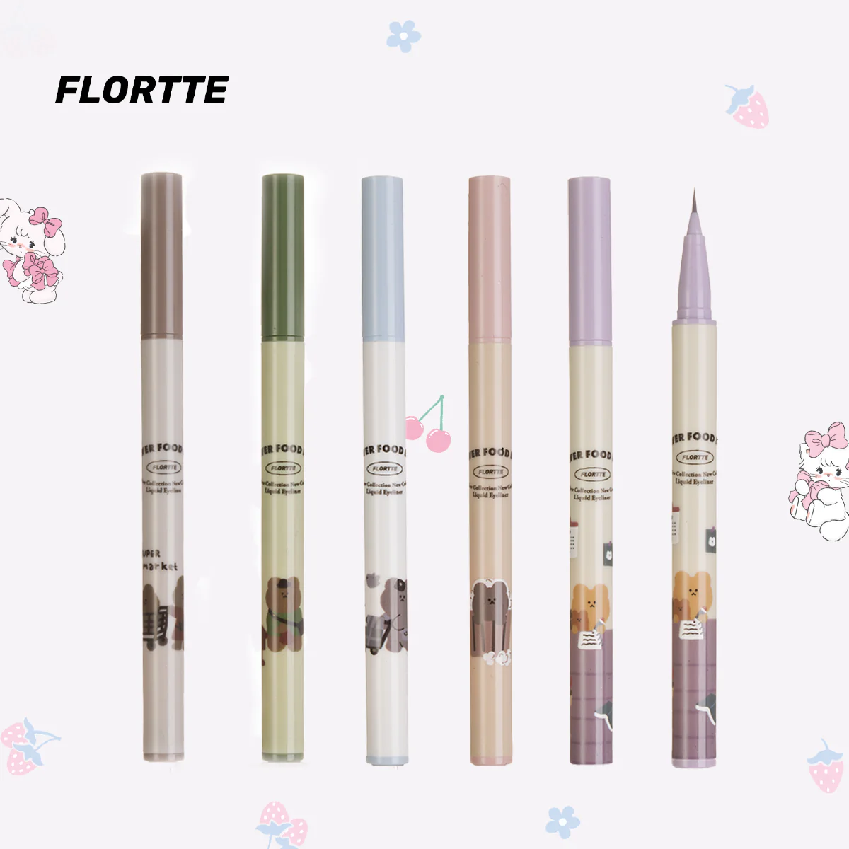 Flortte Flower Food Bear Liquid Eyeliner 0.5ml 花洛莉亚花菜熊系列眼线液笔彩色速干极细下睫毛不晕染奶咖咖持久