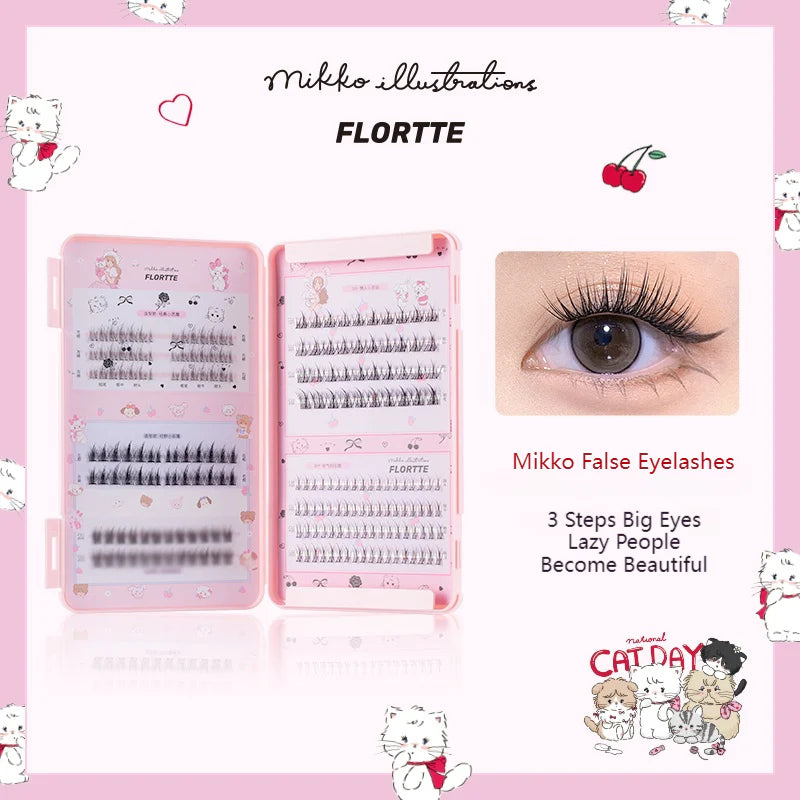 Flortte Mikko False Eyelashes(5 types 242 pieces＆Free Eyelash Curler) 花洛莉亚睫毛书mikko联名假睫毛日常自然单簇懒人三部曲