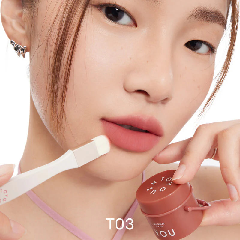 INTO YOU Barreled Matte Lip &amp; Cheek Mud With Brush 6g 心慕與你唇頰兩用桶裝唇泥塗鴉風大克數